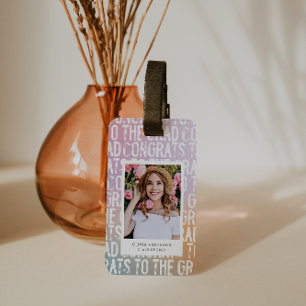 Modern pastel rainbow pink girly photo graduation luggage tag