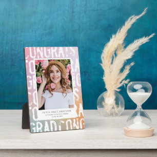 Modern pastel rainbow pink girly photo graduation plaque