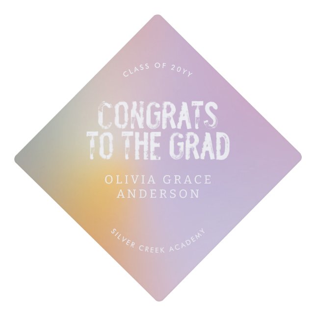 Modern pastel rainbow pink graduation party decor cap topper (Front)