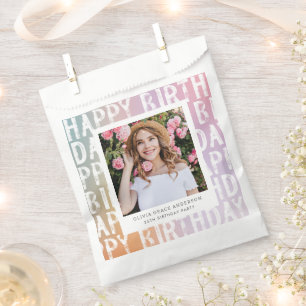 Modern pastel rainbow pink photo birthday party favour bag