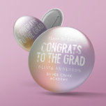 Modern pastel rainbow pink photo graduation party  6 inch round button<br><div class="desc">Modern contemporary grungy photo graduation party decor favour keychain. With space for photo and information on the back of the card. Modern girly pink,  pur[ple,  teal,  blue,  green,  orange,  yellow pastel rainbow and white colour can be customised to suit your style.</div>