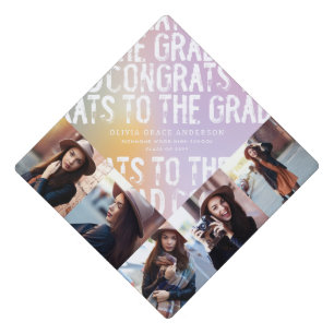 Modern pastel rainbow pink photo graduation party cap topper
