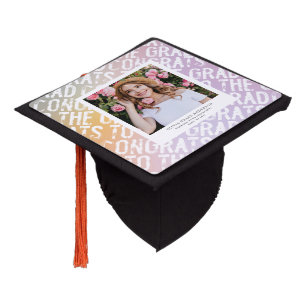 Modern pastel rainbow pink photo graduation party cap topper