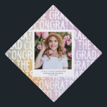 Modern pastel rainbow pink photo graduation party  cap topper<br><div class="desc">Modern contemporary grungy photo graduation party decor napkin. With space for photo and information on the back of the card. Modern girly pink,  pur[ple,  teal,  blue,  green,  orange,  yellow pastel rainbow and white colour can be customised to suit your style.</div>