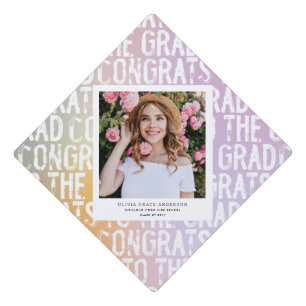 Modern pastel rainbow pink photo graduation party  cap topper