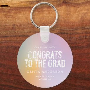 Modern pastel rainbow pink photo graduation party keychain