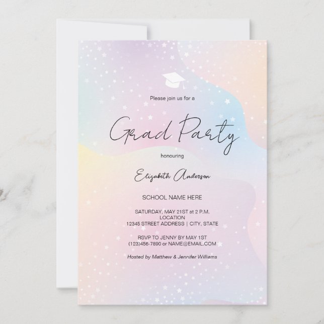 Modern Pastel Rainbow Simple Script Graduation Invitation (Front)