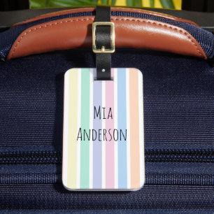 Modern Pastel Rainbow Striped Kids   Luggage Tag