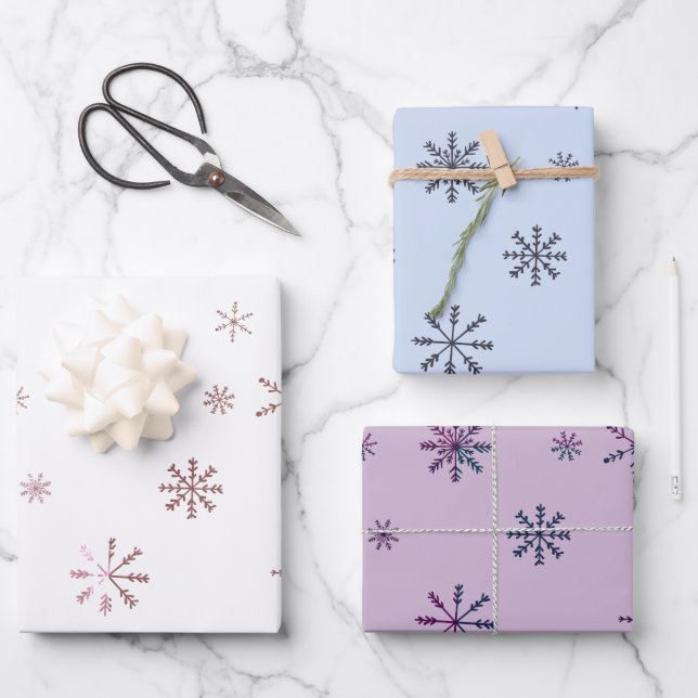 Modern Pastel Snowflakes Wrapping Paper Sheet (Front)