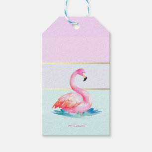 Modern Pastel Striped,Pink Flamingos Gift Tags