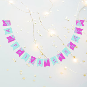 Modern Pastel Teal Pink Stripes Bunting Flags