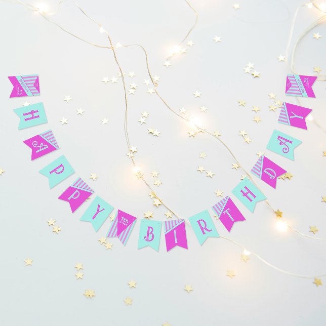 Modern Pastel Teal Pink Stripes Bunting Flags (Creator Uploaded)