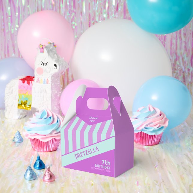 Modern Pastel Teal Pink Stripes Gable Favour Box (Party)