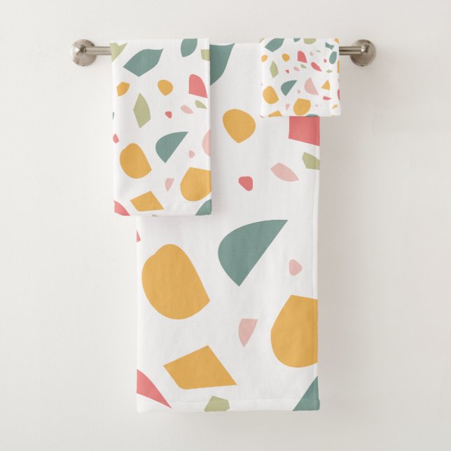 Modern pastel terrazzo pattern bath towel set (Insitu)