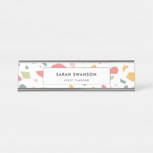 Modern pastel terrazzo pattern desk name plate