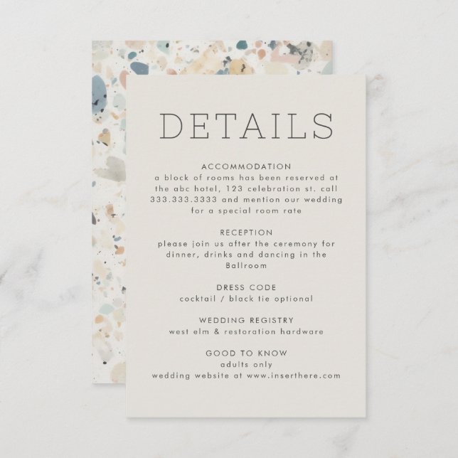 Modern Pastel Terrazzo Pattern Wedding Enclosure Card (Front/Back)