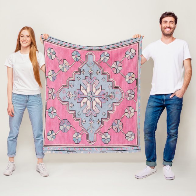 Modern Pastel Turkish Rug Fleece Blanket (In Situ)