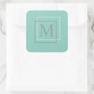 Modern Pastel Turquoise And Grey Monogram Sticker