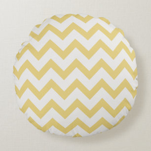 Modern pastel yellow and white chevron pattern round pillow