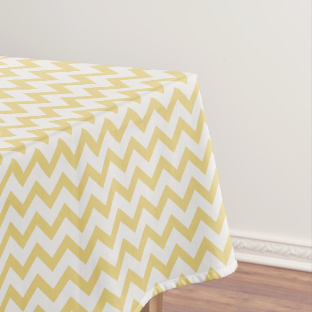 Modern pastel yellow and white chevron pattern tablecloth (In Situ)