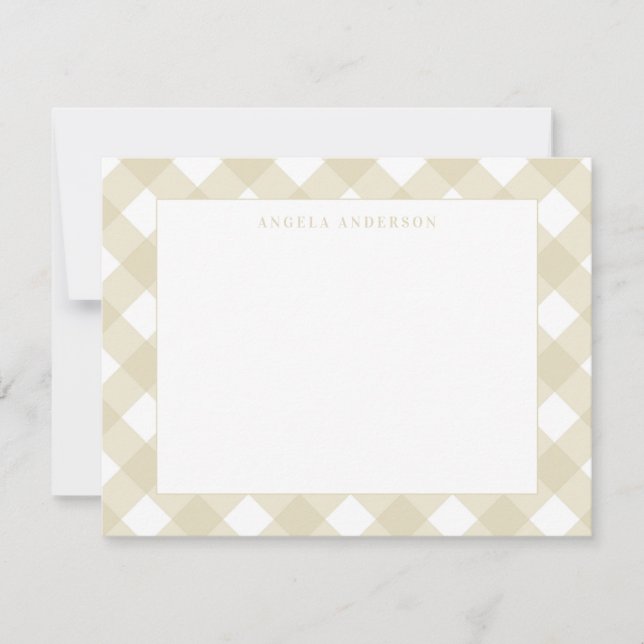 Modern Pastel Yellow Brown Gingham Plaid Check Card (Front)