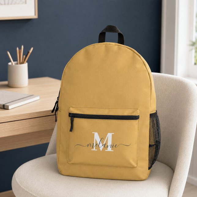 Modern Pastel Yellow Custom Monogram Name Backpack (Modern Pastel Yellow Custom Monogram Name Printed Backpack)