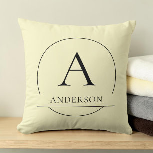 Modern Pastel Yellow Simple Family Name Monogram Throw Pillow