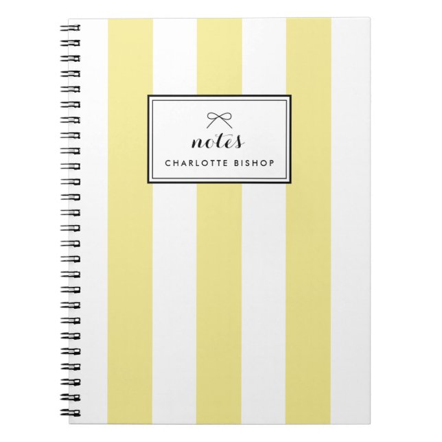 Modern Pastel Yellow Vertical Stripes Personalized Notebook (Front)