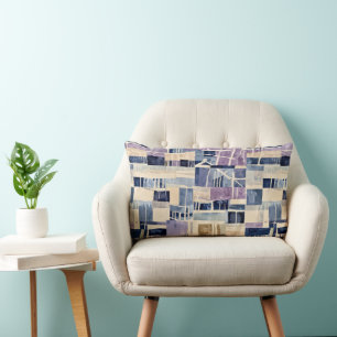 Modern Patches of Blues and Cream Lumbar Pillow