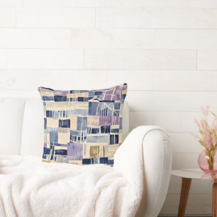 Modern Patches of Blues and Cream Throw Pillow