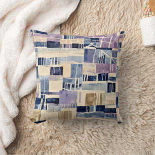 Modern Patches of Blues and Cream Throw Pillow