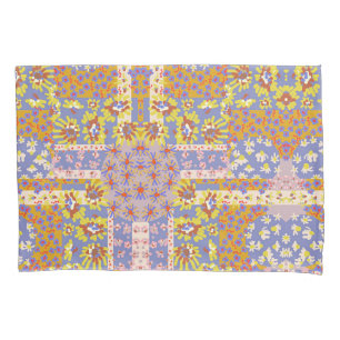 Modern Patchwork Daisy Flowers on Periwinkle Pillowcase