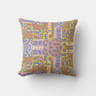 Modern Patchwork Daisy Flowers on Periwinkle Throw Pillow