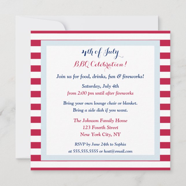 Modern Patriotic 4th of July Summer Barbeque Party Invitation (Front)