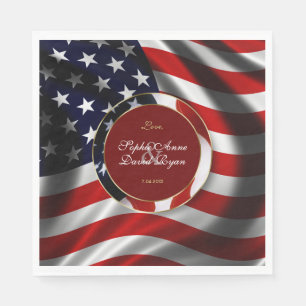 Modern Patriotic Elegant USA Flag Gold Wedding Napkin