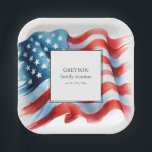 Modern Patriotic Family Reunion Paper Plate<br><div class="desc">Set the perfect scene for your family reunion, picnic, or BBQ with these modern red, white, and blue plates, featuring a beautiful watercolor American flag design. Ideal for 4th of July party goods, summer party theme ideas, or any patriotic celebration, these stylish plates add a festive touch while making cleanup...</div>