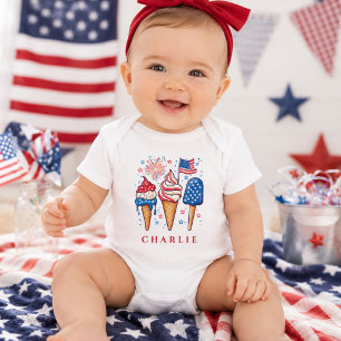 Modern Patriotic Ice Cream Personalized Baby Bodysuit