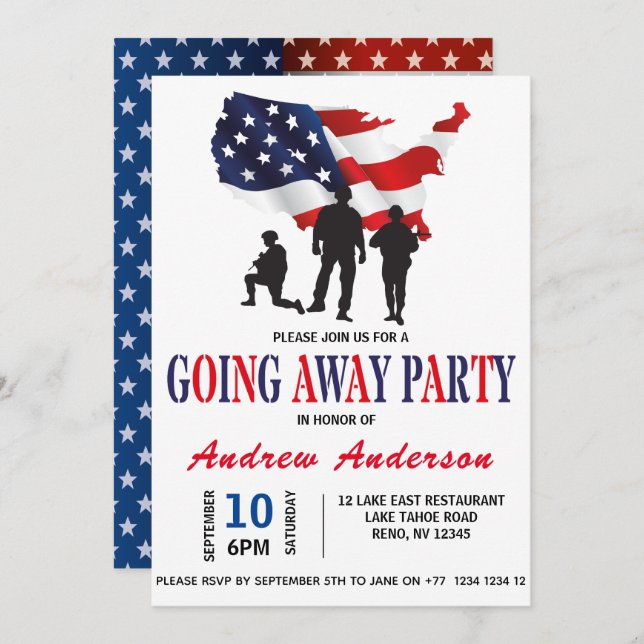 Modern Patriotic Military Going Away Party Invitation (Front/Back)