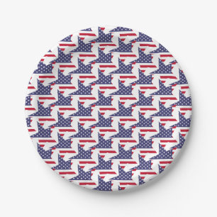 Modern Patriotic Stars and Stripes Red White Blue Paper Plate