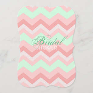 modern pattern coral mint chevron bridal shower invitation
