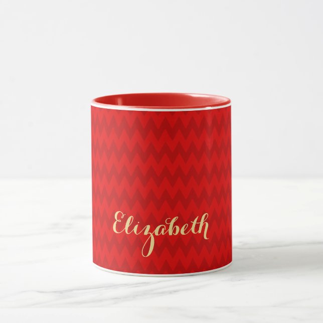 Modern Pattern Custom Faux Gold Name Christmas Red Mug (Center)