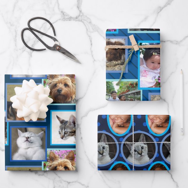 Modern Pattern Dark Blue Any Occasion 9 Photo Wrapping Paper Sheet (Front)