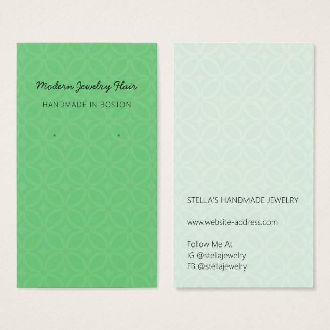 Modern Pattern Green Earring Display Card (Front & Back)