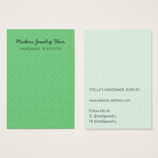 Modern Pattern Green Necklace Display Card (Front & Back)