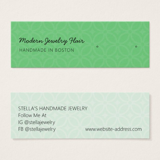 Modern Pattern Green Stud Earring Display Card (Front & Back)