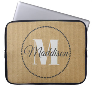 Modern Pattern Monogram Your Name Kraft Paper Laptop Sleeve