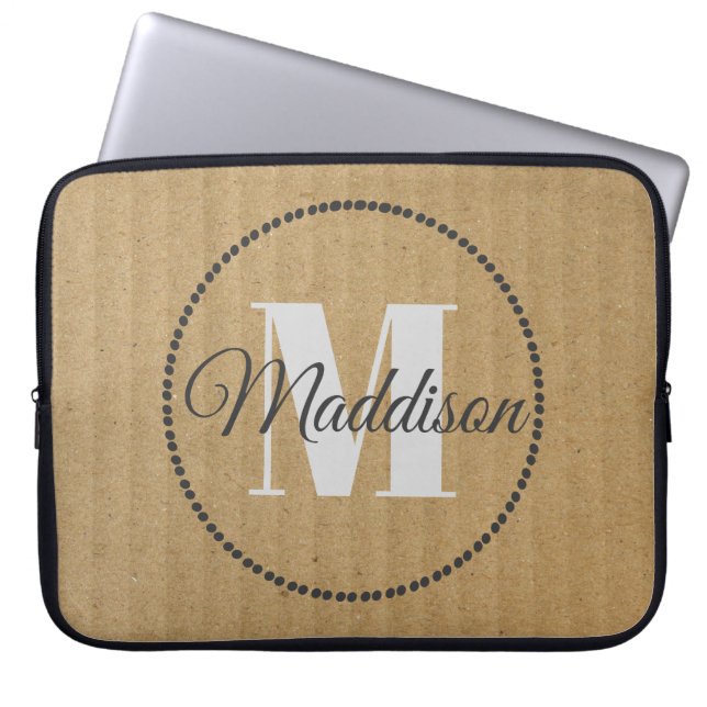Modern Pattern Monogram Your Name Kraft Paper Laptop Sleeve (Front)