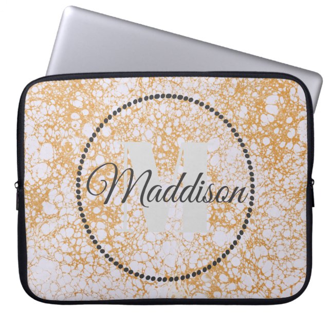 Modern Pattern Monogram Your Name Marble Laptop Sleeve (Front)