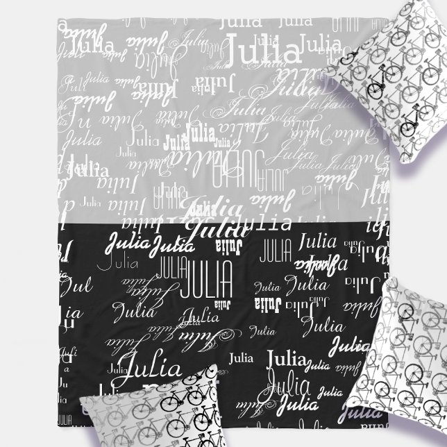 modern pattern of names half-black half-grey fleece blanket (Creator Uploaded)