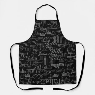 modern pattern of names on black apron